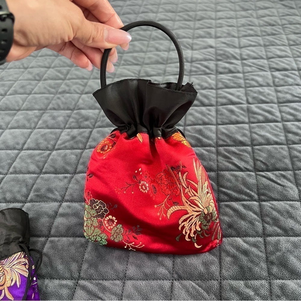 Japanese Mini Bag Purse Chinese Inspired Brocade Satin Floral Handbags Pouch B9 - Picture 10 of 10